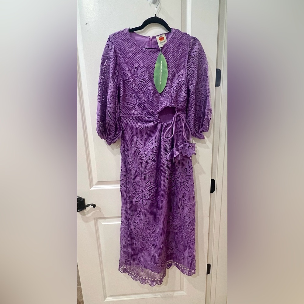 FARM RIO Lilac Cut Out Guipire Midi Dress BNWT